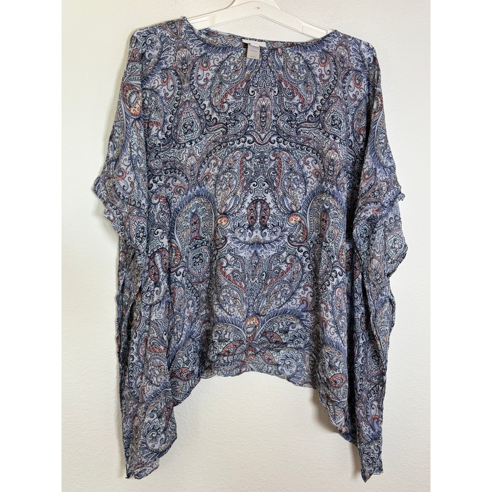J. Jill Paisley Print Poncho Top Blue Grey Rayon Oversized XS/S RN 97641